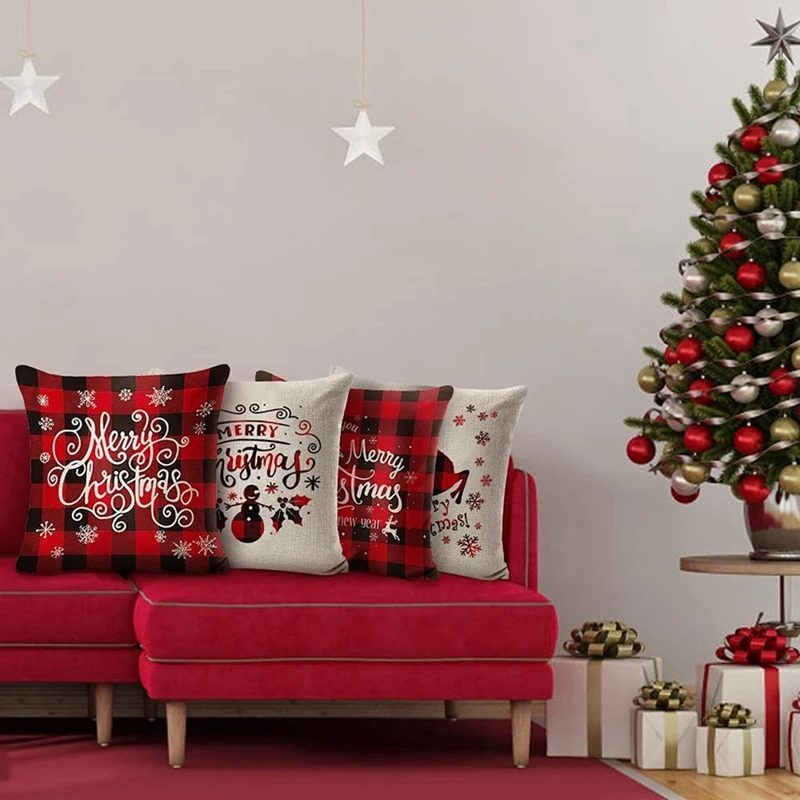 Christmas Decorations Christmas Pillow Covers 18 X 18 Inches Set Of 4 - White And Red Xmas Series Cushion Pillow Cover