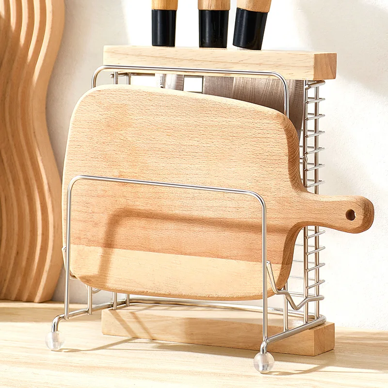Stainless Steel Pot Lid Cutting Board Kitchen Knife Holder Two-in-one Tool Rack Storage Rack Antibacterial and Rust Proof