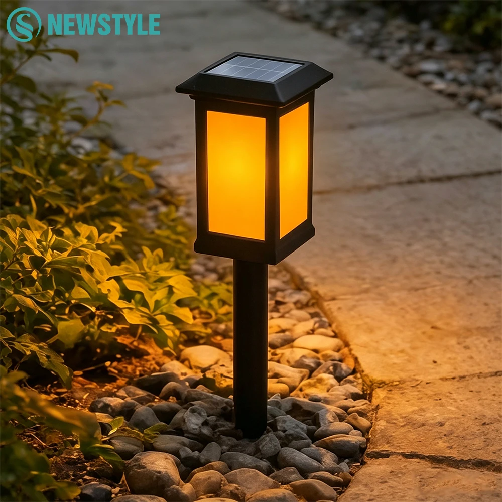 New Solar-Powered Outdoor Square/Round Flame Style Yard Lawn Light Outdoor Ground Stake Light, Outdoor Ambient Decorative Garden