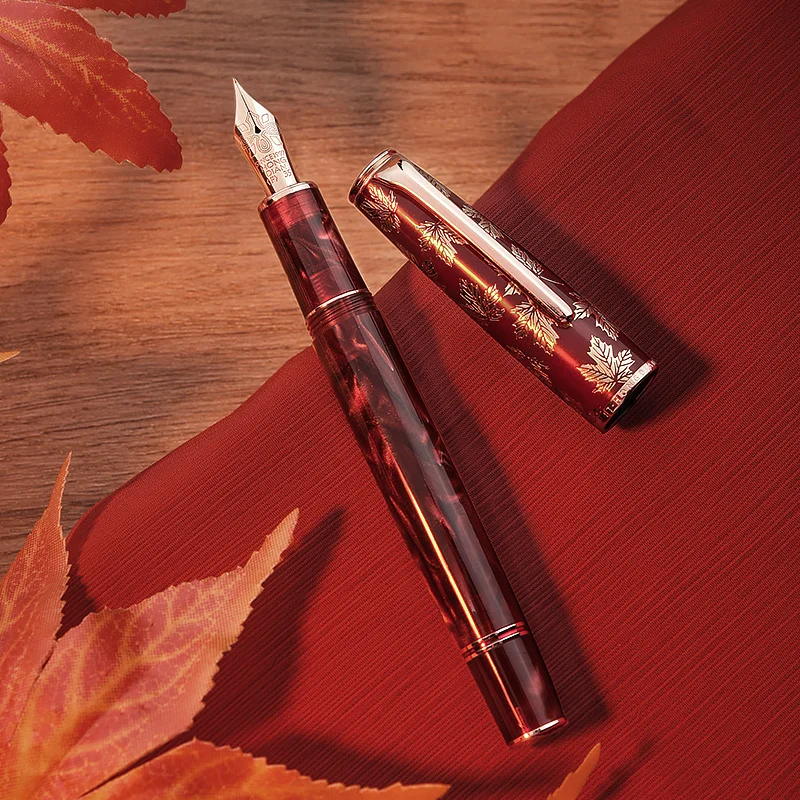 LT Hongdian N8 Red Maple Pen Season Limited Women Boys High-grade Retro Light Color Acrylic Resin Fountain Pen For Gift