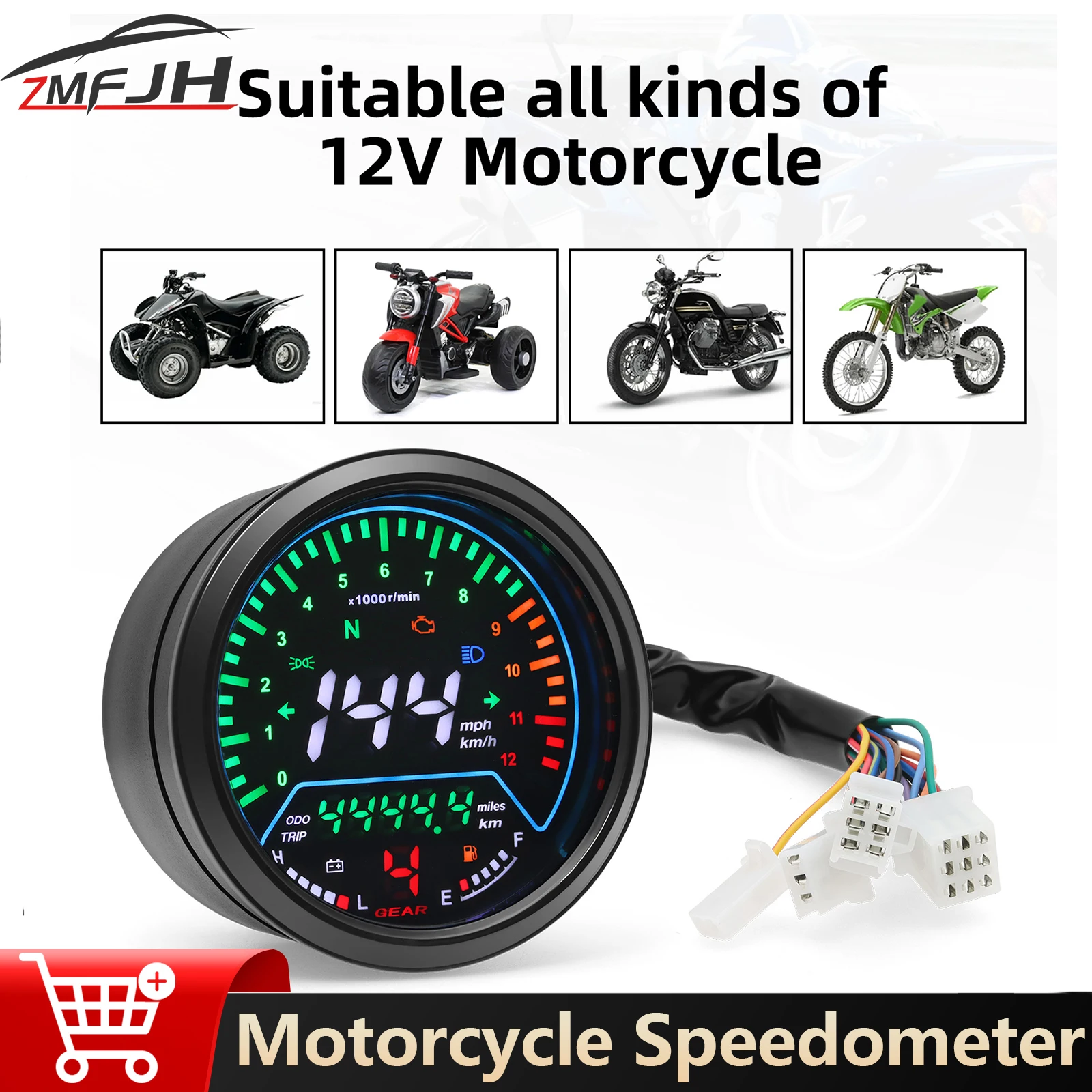 

Universal 12V Motorcycle Speedometer Odometer 0~12000 RPM Tachometer Indicator LED Dashboard Panel For Honda For Suzuki Gauge