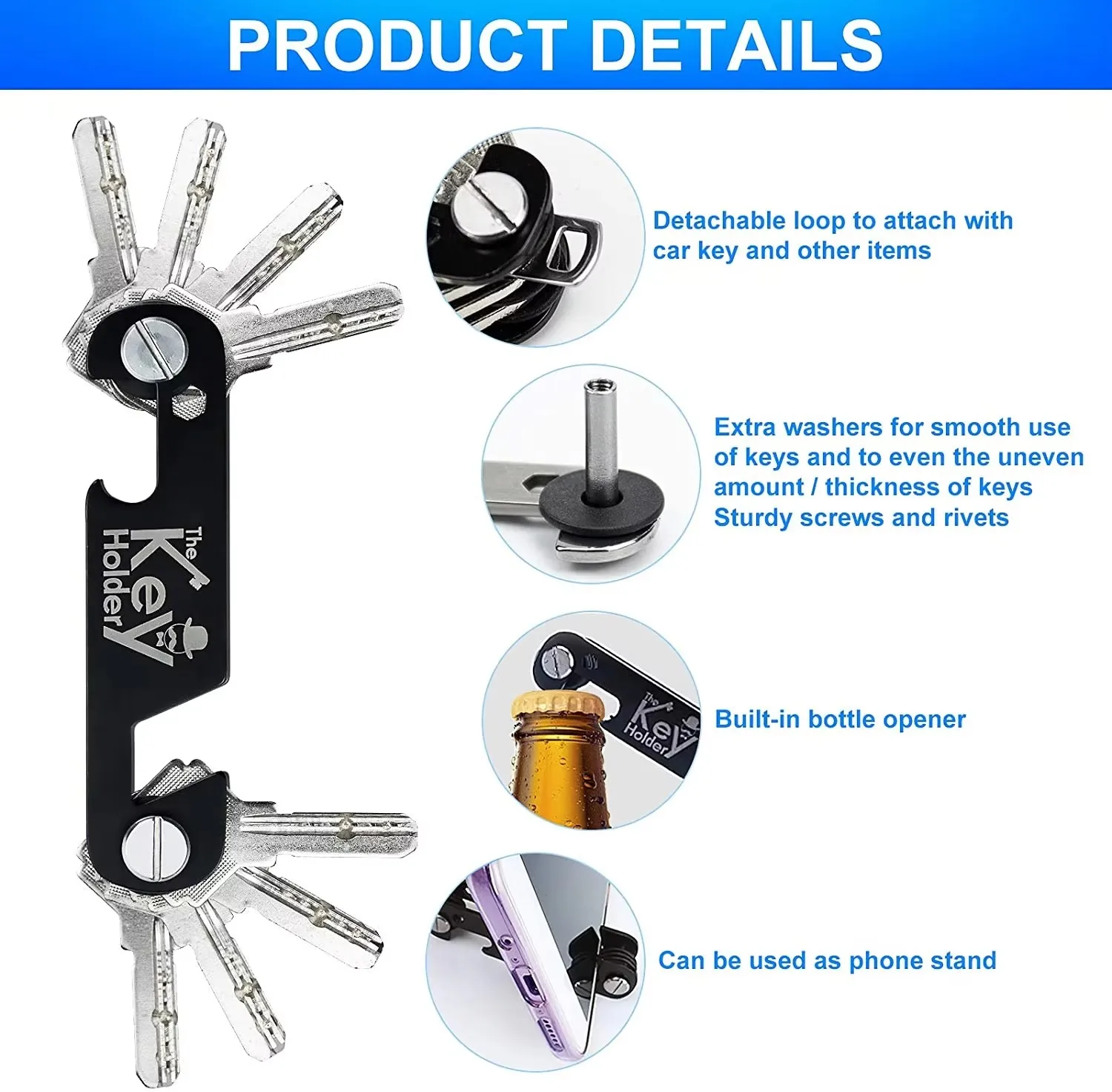 Men's Fashion Stainless Steel Keychain Holder Compact Smart Multifunctional Key Organizer for Minimalist Style