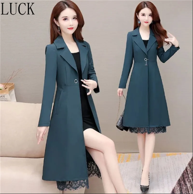 

There is a lining] Women Coat New in Coatshigh-end Long Trench Coat Women's Spring and Autumn Waist Loose Casual Overcoat Female