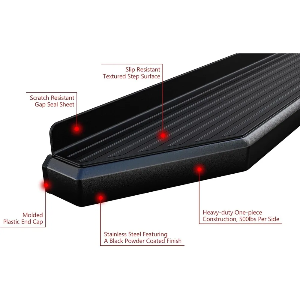 6 بوصة (أسود الفولاذ المقاوم للصدأ نمط مسطح) لوحات الجري Nerf القضبان خطوات جانبية خطوة السكك الحديدية متوافقة مع Ram 1500 2019-2025 Crew