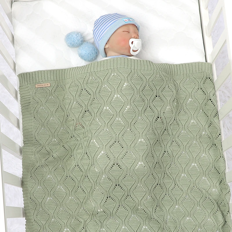 Malha cobertor do bebê para recém-nascido, menino infantil e menina cama, berço Quilt, Stroller Swaddle, capas macias, oco para fora, 100% Algodão, 100x80cm