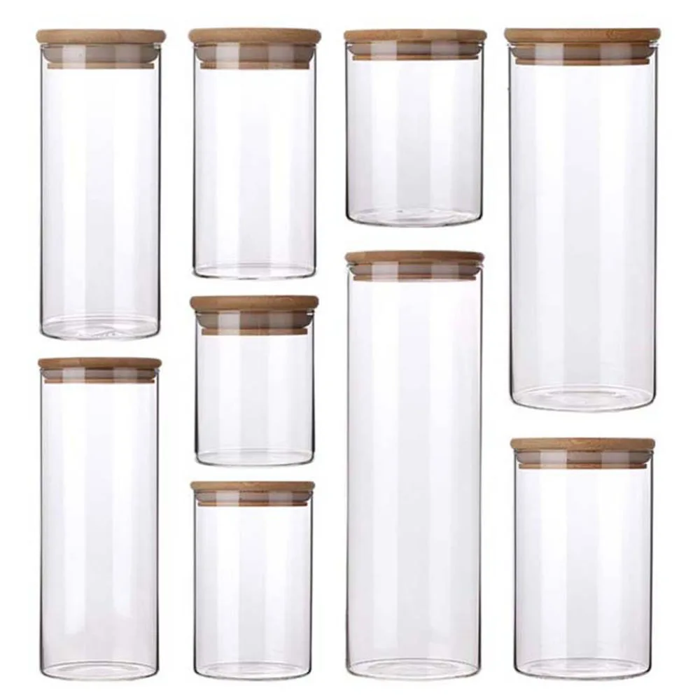 4/8 Stuks 250 Ml 500 Ml 1000 Ml Glazen Pot Met Bamboe Deksel Opslag Pot clear Seal Pot Lege Luchtdichte Bus Snoep Voedsel Container