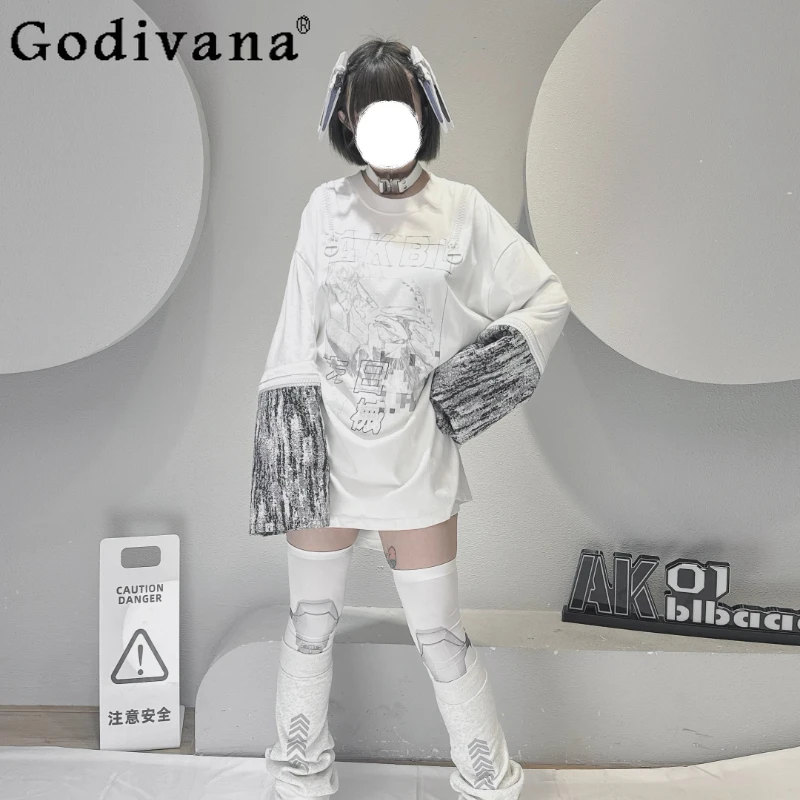 

Subculture Girls Sweet Cool Fashion Oversize T-Shirts Spring Summer Japanese Harajuku Aesthetic Anime Print Sleeve Tops Women