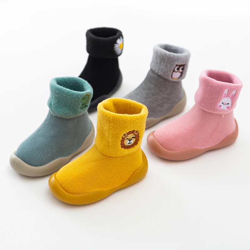 

Baby Boys Girls 0-3T Winter Warm Fluffy Cartoon Socks Shoes Toddler Soft Rubber Sole Non-slip Prewalkers Floor Snow Shoes