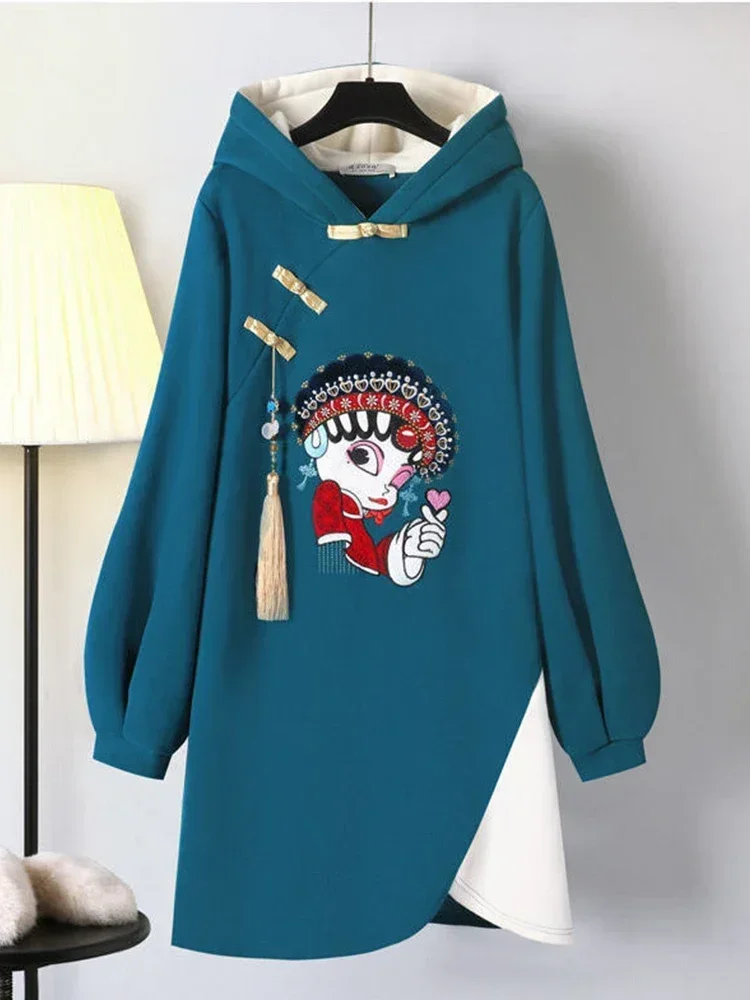 فستان بقلنسوة بخياطة الهالوين لعام 2025 فستان نسائي للخريف والشتاء أنيق على الطراز الصيني شارع العليا تحسين عناصر هان جديدة