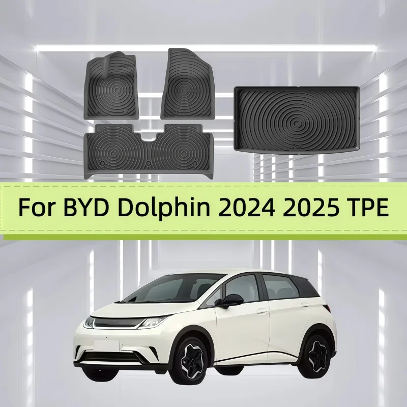 Для BYD Dolphin 2024 2025: Комплект 3D-ковриков TPE для салона и багажника, без запаха, водонепроницаемые, черные, левая сторона, резиновые