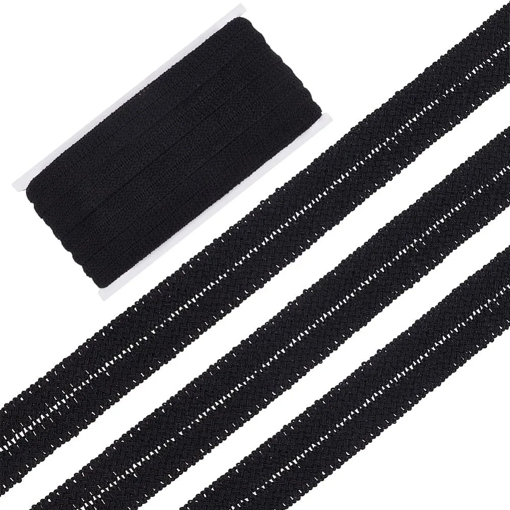 20 Yards Braided Cotton Lace Ribbon 3/4 inch Wide Knitted Folding Lace Trim Black Cotton Sewing Lace Trim for DIY Crafts