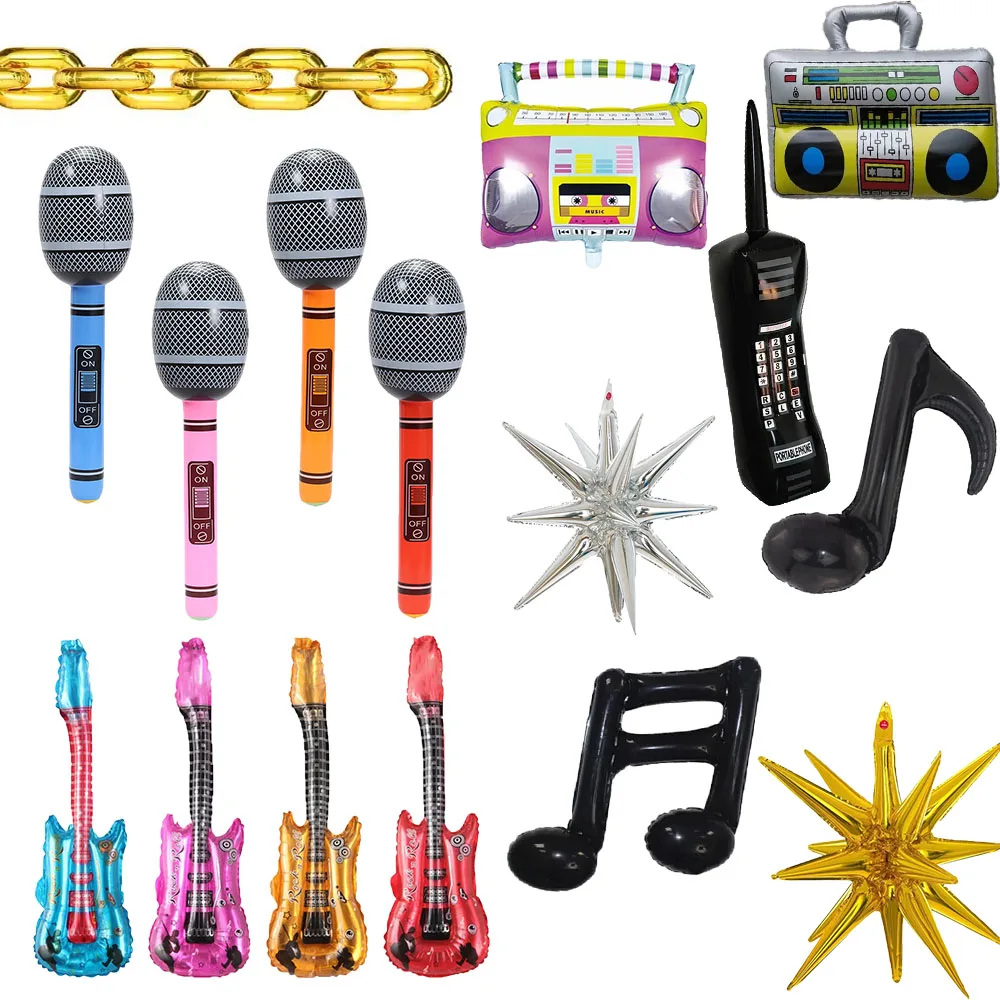 PVC Guitar Microphone Balloon Rock Star Inflatable Musical Note Piano Balloons instrument Kids Adult Toys 80s 90s Party Supplies