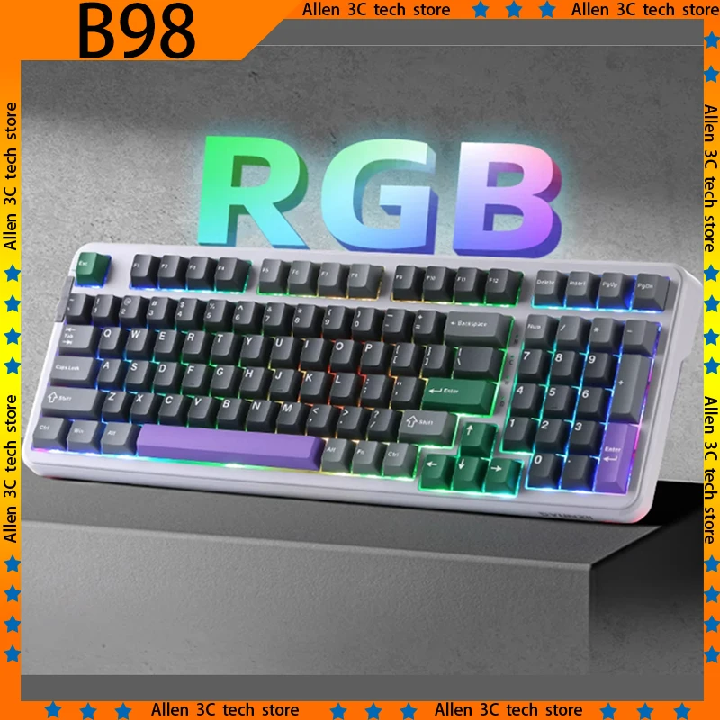 Keynouo B98 Wireless Mechanical Keyboard 3Mode Buletooth 2.4G RGB Gasket PBT Ergonomics Office Laptop Esports Gamer PC Keyboard