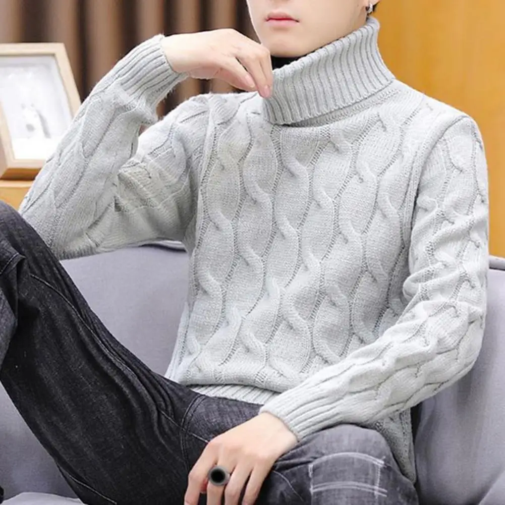 

Men Twist Pattern Sweater Stylish Men's Turtleneck Sweaters Autumn Winter Knit Tops for Teenagers Thickened Twist Pullovers