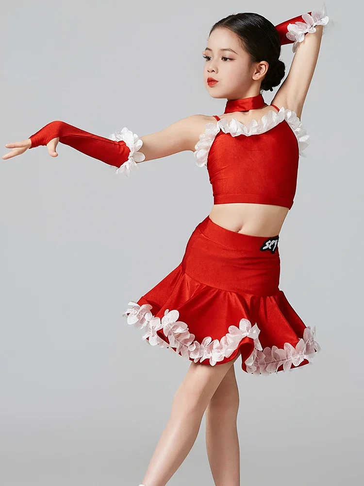 Cha Cha Tango Latin Dance Costume Girls Kids Samba Rumba Dance Dress Skirt Ballroom Dance Clothes Competition Dresses Child