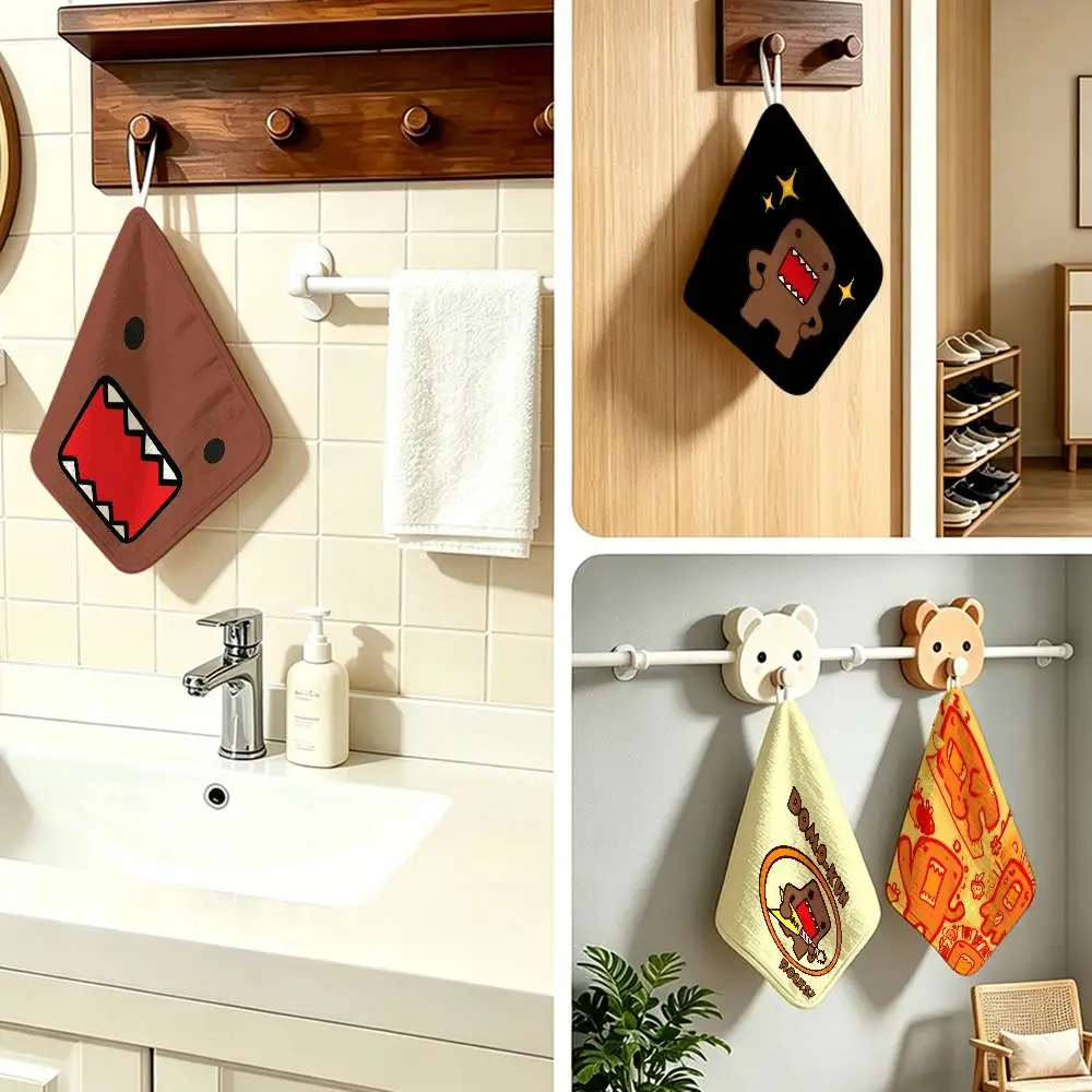 Character Cute Domo-Kun   Polyester Cotton Hanging Kitchen Towel Skin Friendly Hand Wiping Towel For Hotel Cafe Household