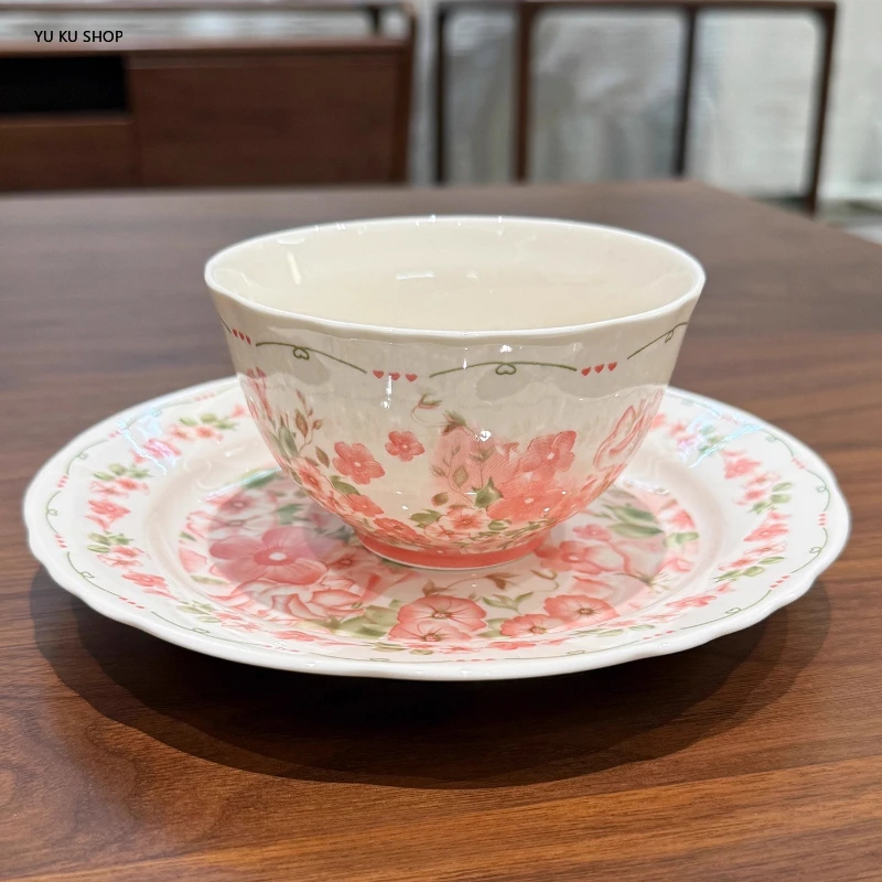 

Ceramic Bowls Plates Pink Tableware Home Underglaze Colored Rice Bowls Soup and Noodle Bowls Kitchen Breakfast Sets Dinnerware