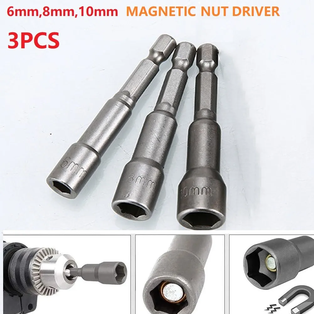 Soket adaptor Driver soket Bit Set, mur magnetik adaptor soket Hex dengan krom Vanadium magnetik baja baru