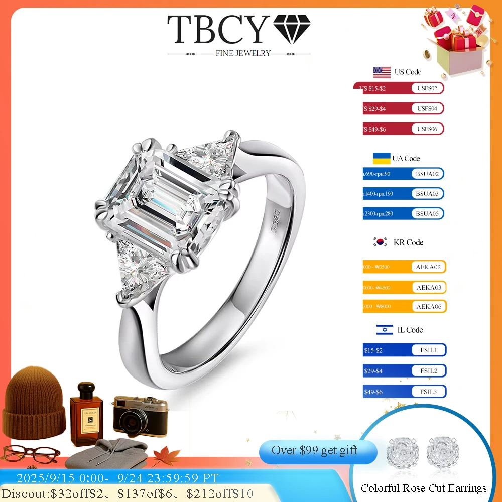 

TBCYD 8*10MM D Color Emerald Cut Full Moissanite Rings 5cttw S925 Silver Triangle Cut Jewelry For Women Wedding Party Sparkling