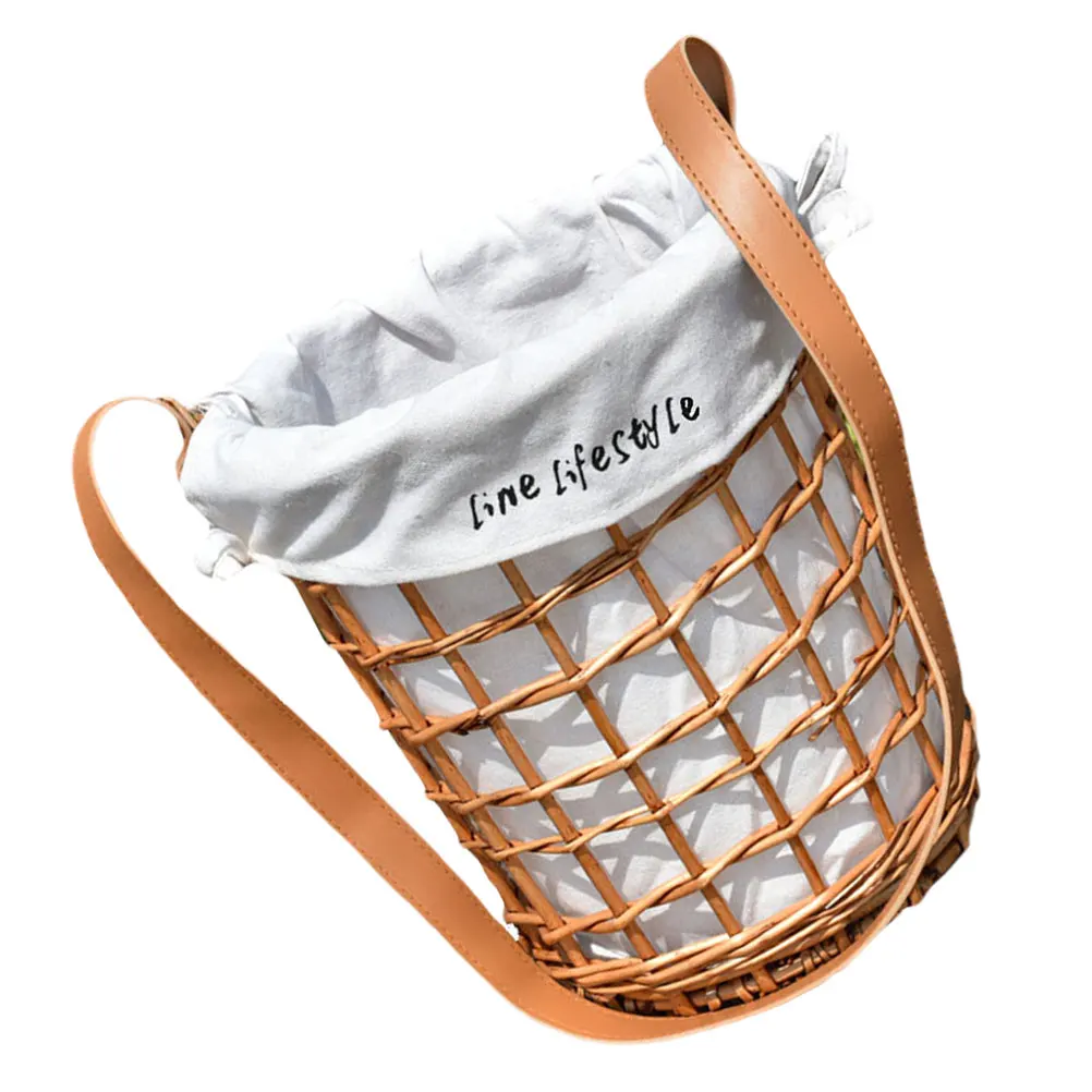 

1pc Rattan Flower Basket Woven Storage Small Handle Belt for Wedding Party Favors Decorative Home Holiday Fruit Container