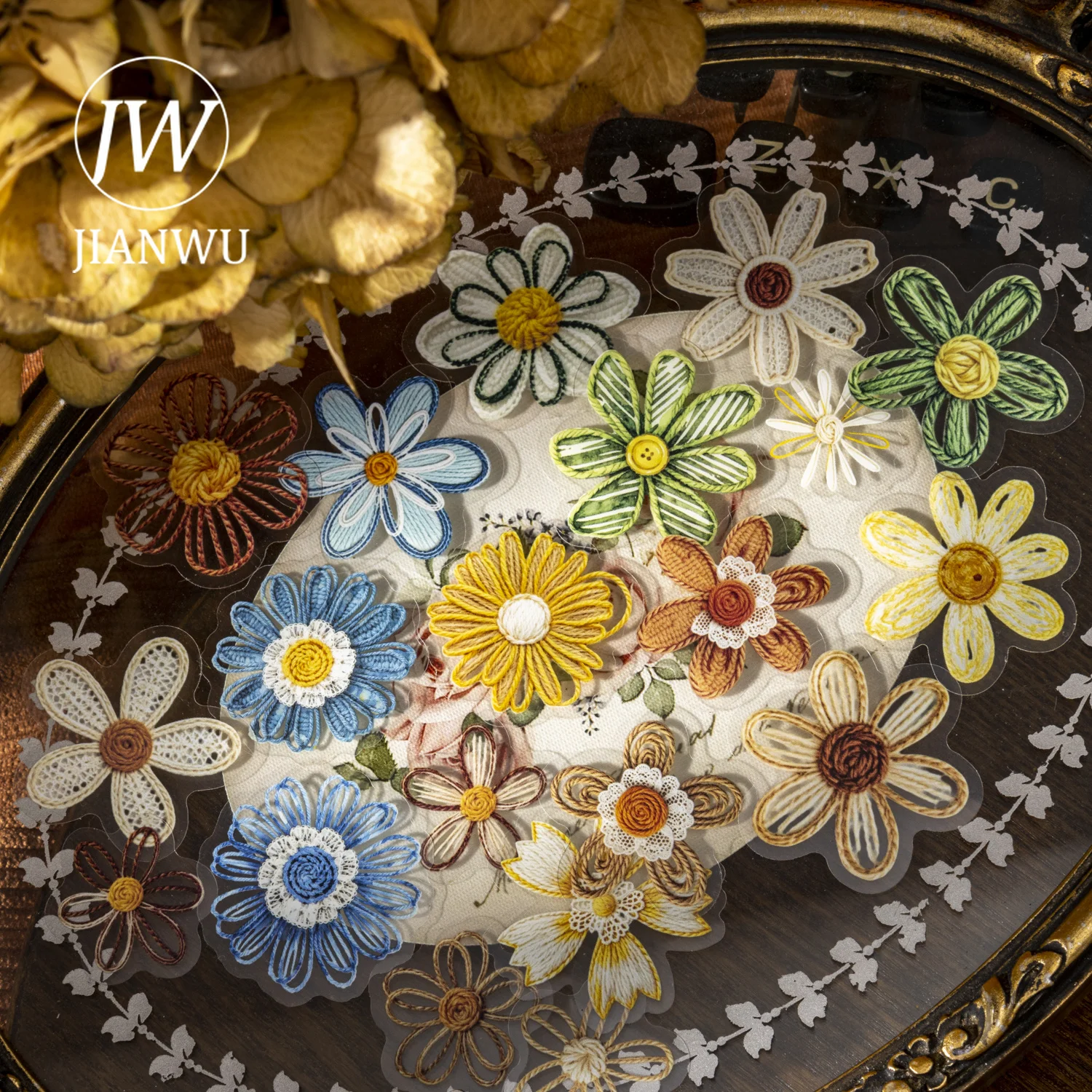JIANWU Vintage Simulated Embroidery Flower Landscape Material Collage Scrapbooking PET Sticker Creative DIY Journal Stationery view 2
