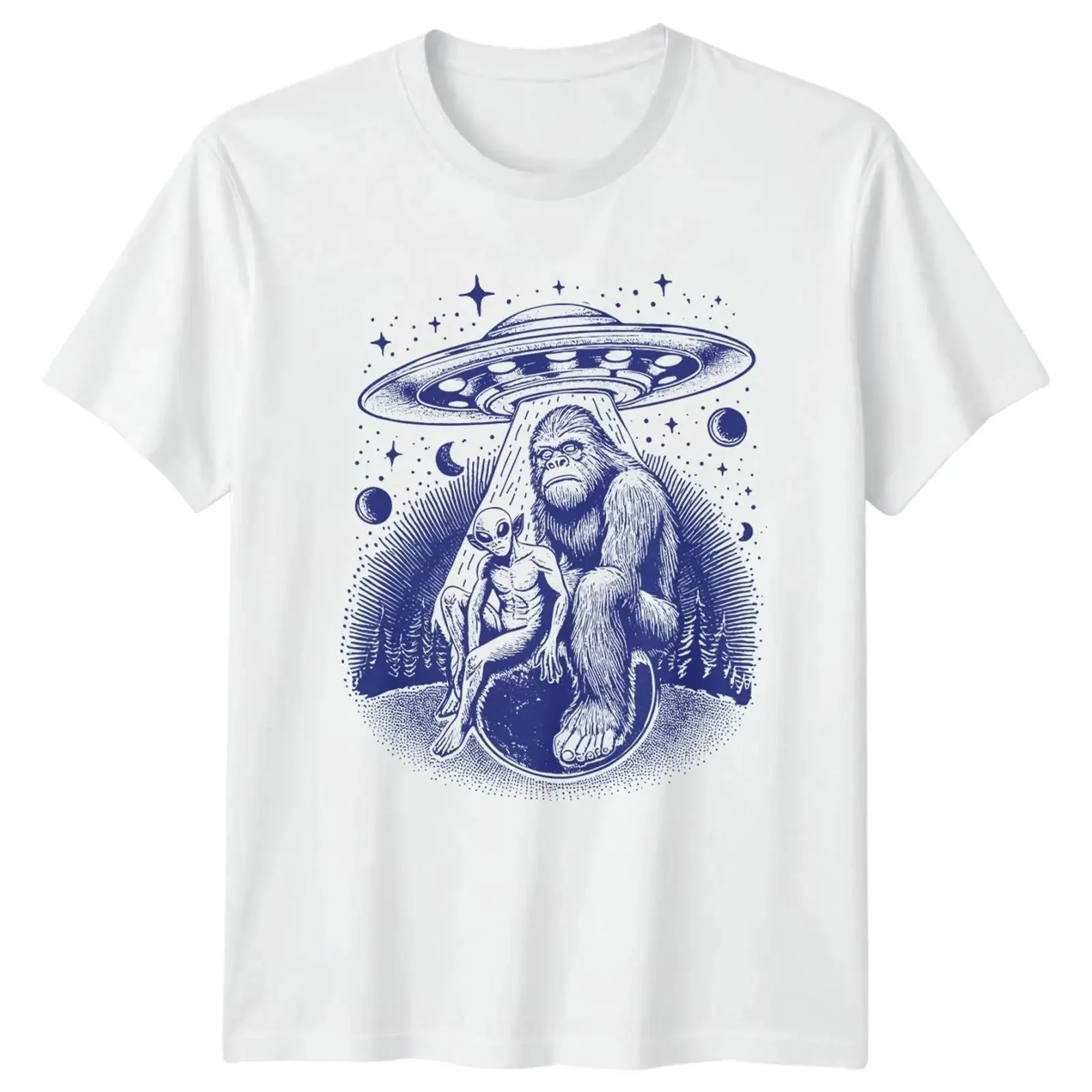 Bigfoot And Alien Abduction Under T-Shirt Sasquatch Paranormal Vintage Washed Designer-Kleidung Weiche Streetwear-Stretchkleidung