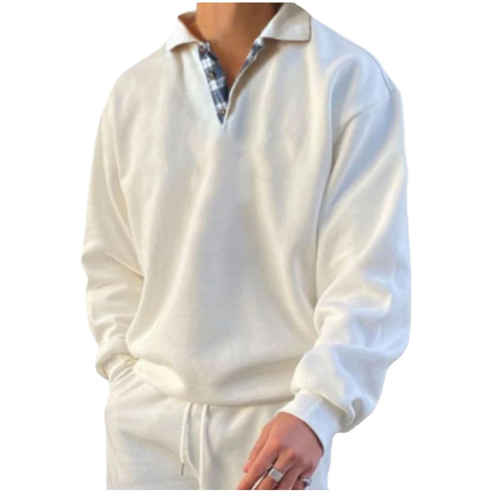 Baggy Long Sleeve Top Long Sleeve Top Mens Sweatshirts Polyester Fabric Regular Length Solid Color Design Turn-down Collar