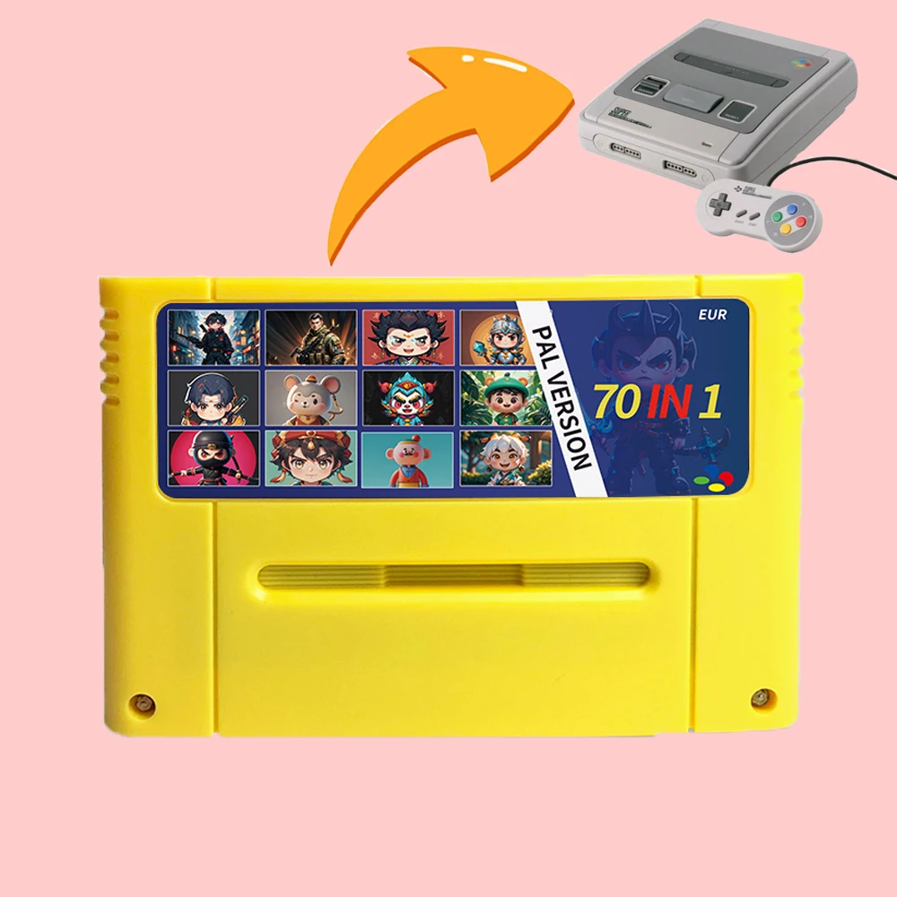 

70 IN1 SNES Game Cartridge For SNES 16bit EUR PAL Game Console With Battery Save Funtion