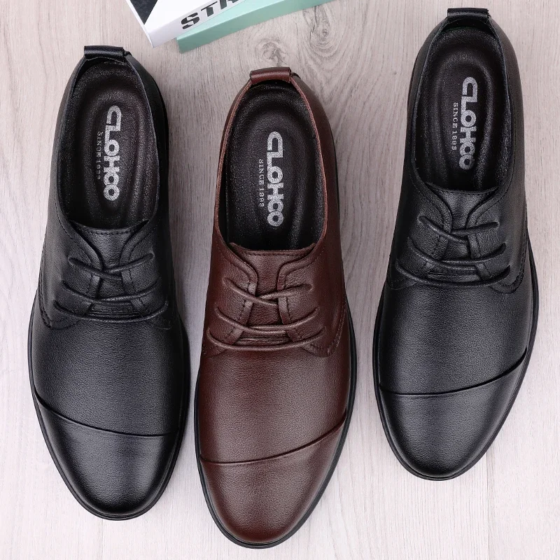 Men Dress Shoes lace up fashion Oxfords Genuine Leather Italian Formal Shoes Man Party Classic Black wedding shoes High Korean