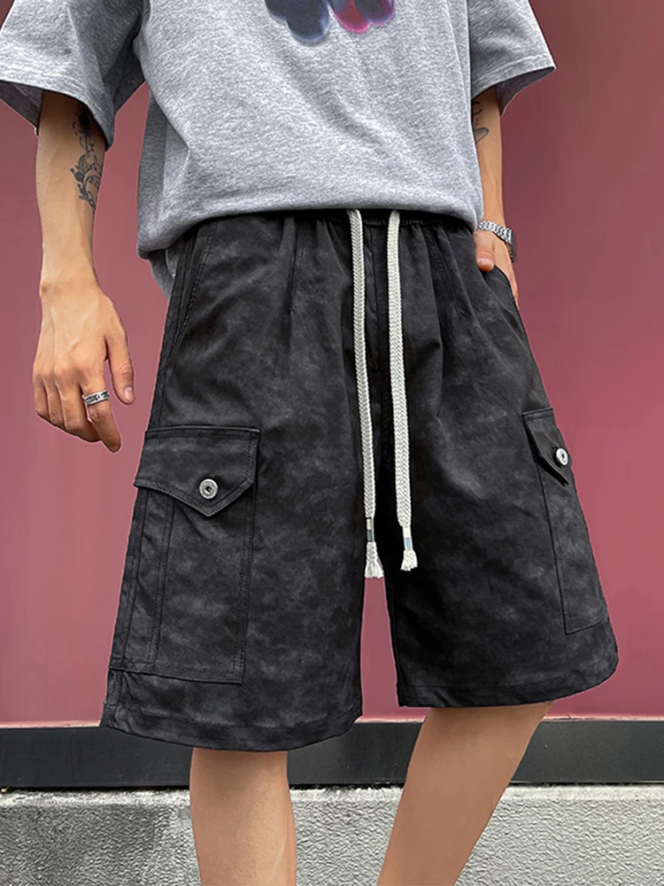 

Loose Men's ort Pants Summer Wear Casual Loose Dyeing Five-Quarter Length Comfortable Fit Straight Leg mid Waist Elastic