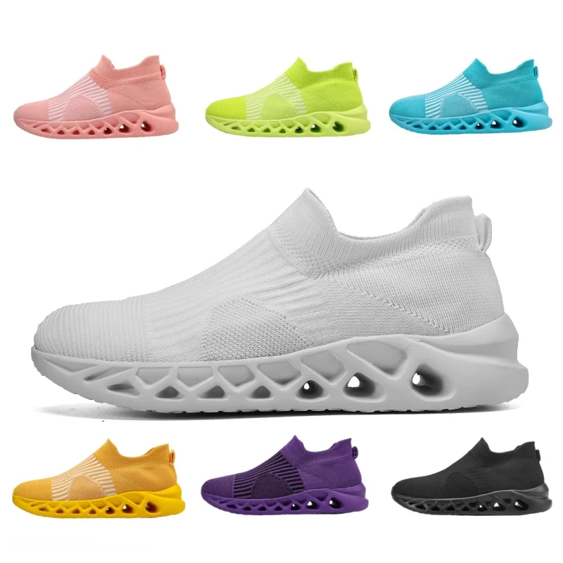 

Unisex White Sock-Style Knit Sneakers | Breathable Slip-On Casual Shoes with Hollow-Out Cushioned Sole