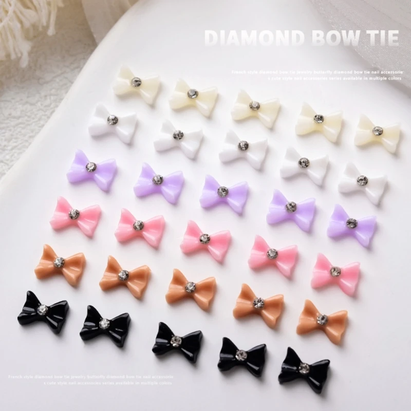 E1YE 10Pack 패션 Bowknot 네일 아트 쥬얼리 매력 3D 나비 넥타이 매력 DIY 네일 라인 석 네일 장식 여성을위한