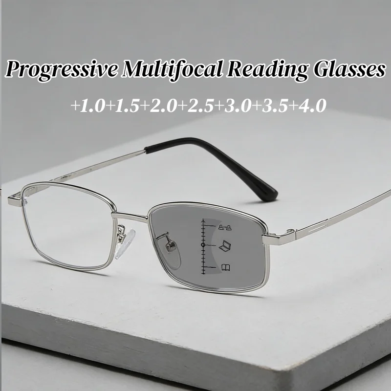 

Модные прогрессивные мультифокальные очки для чтения для женщин и мужчин, квадратные очки в оправе, линзы унисекс, классические HD очки для дальнего видения