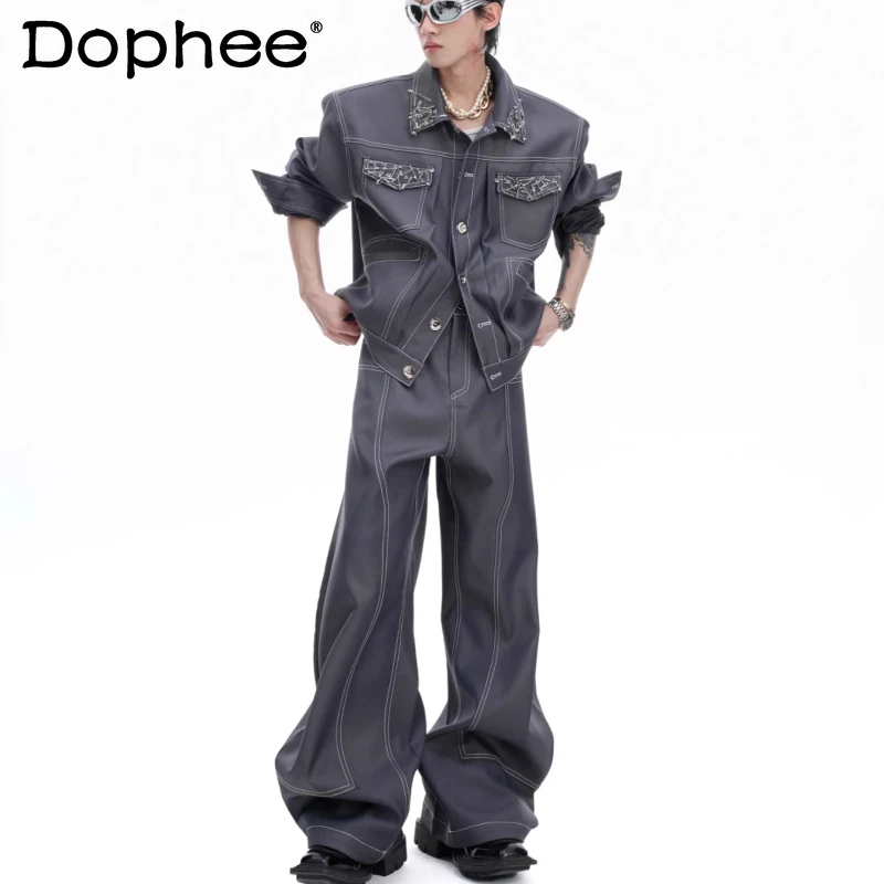 

Men's 2025 Autumn New Two-piece Sets Male Chic Handmade Pin Design Long-sleeve Jackets Cotton Trousers 2pcs High-end Men's Sets
