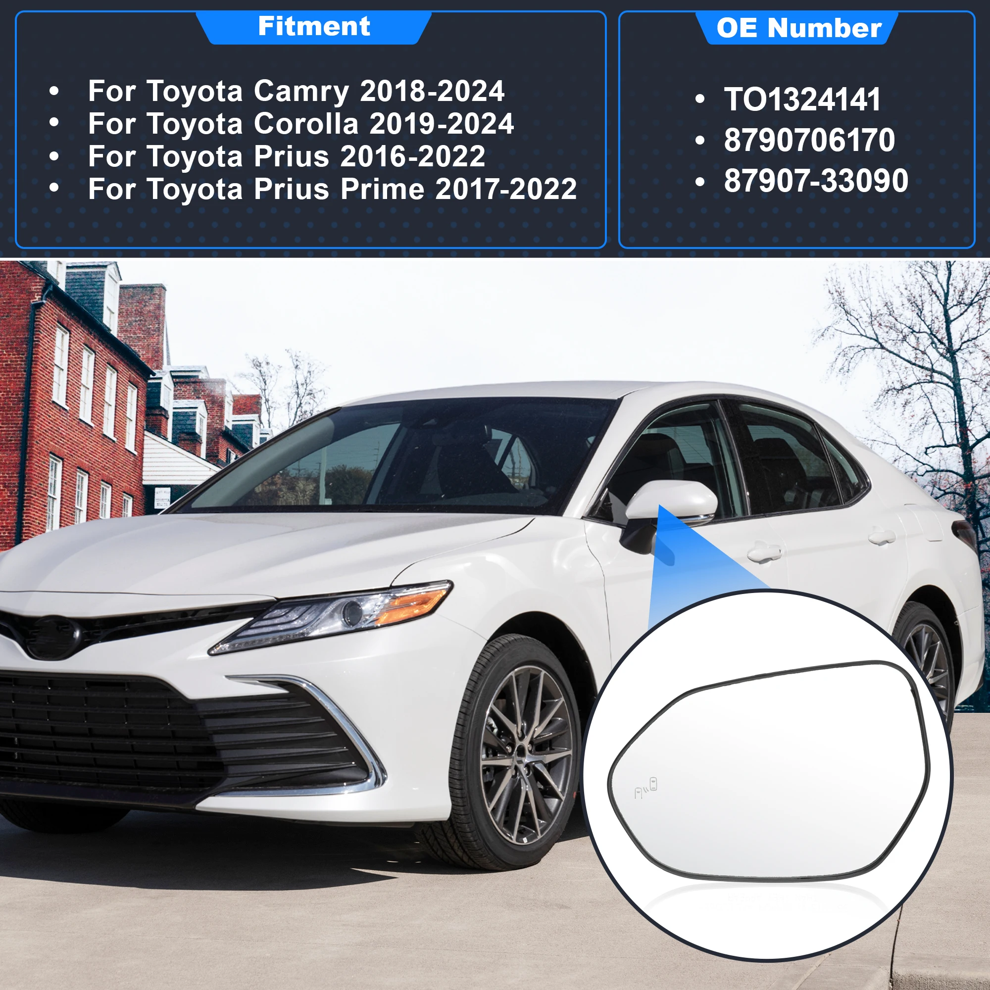 

UXCELL стекло зеркала с подогревом левой стороны водителя для Toyota Camry/Corolla 2018-2024 для Toyota Prius/Prius Prime 2016-2022 TO1324141