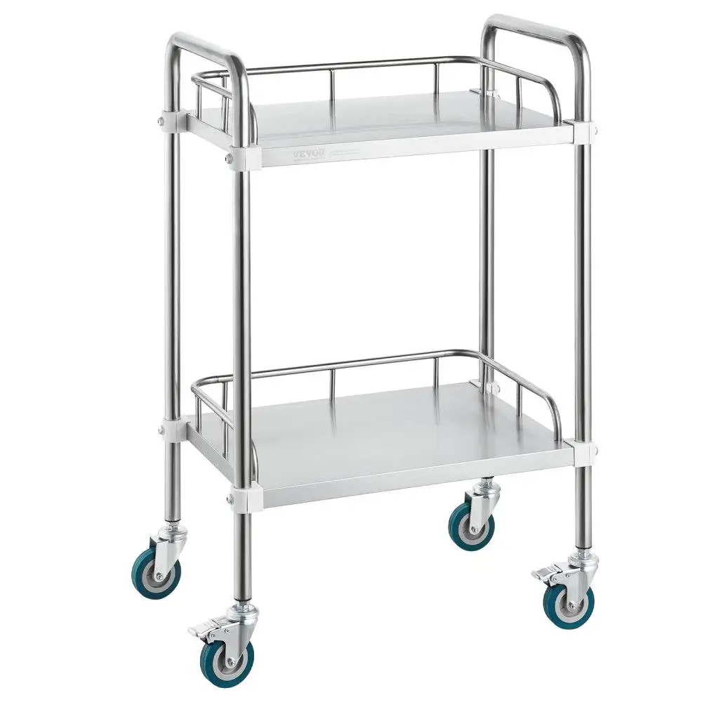 

Multi-Purpose Lab Rolling Cart 2 Shelf Stainless Steel Swivel Caster Cart Laboratory Serving Cart Dental Utility Cart for clinic