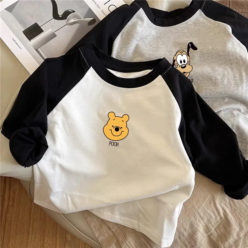 

Autumn Pure Cotton Children's Long Sleeve T-shirt Boys Girls Disney Clothing Cute Cartoon Mickey Round Neck Top Pullover
