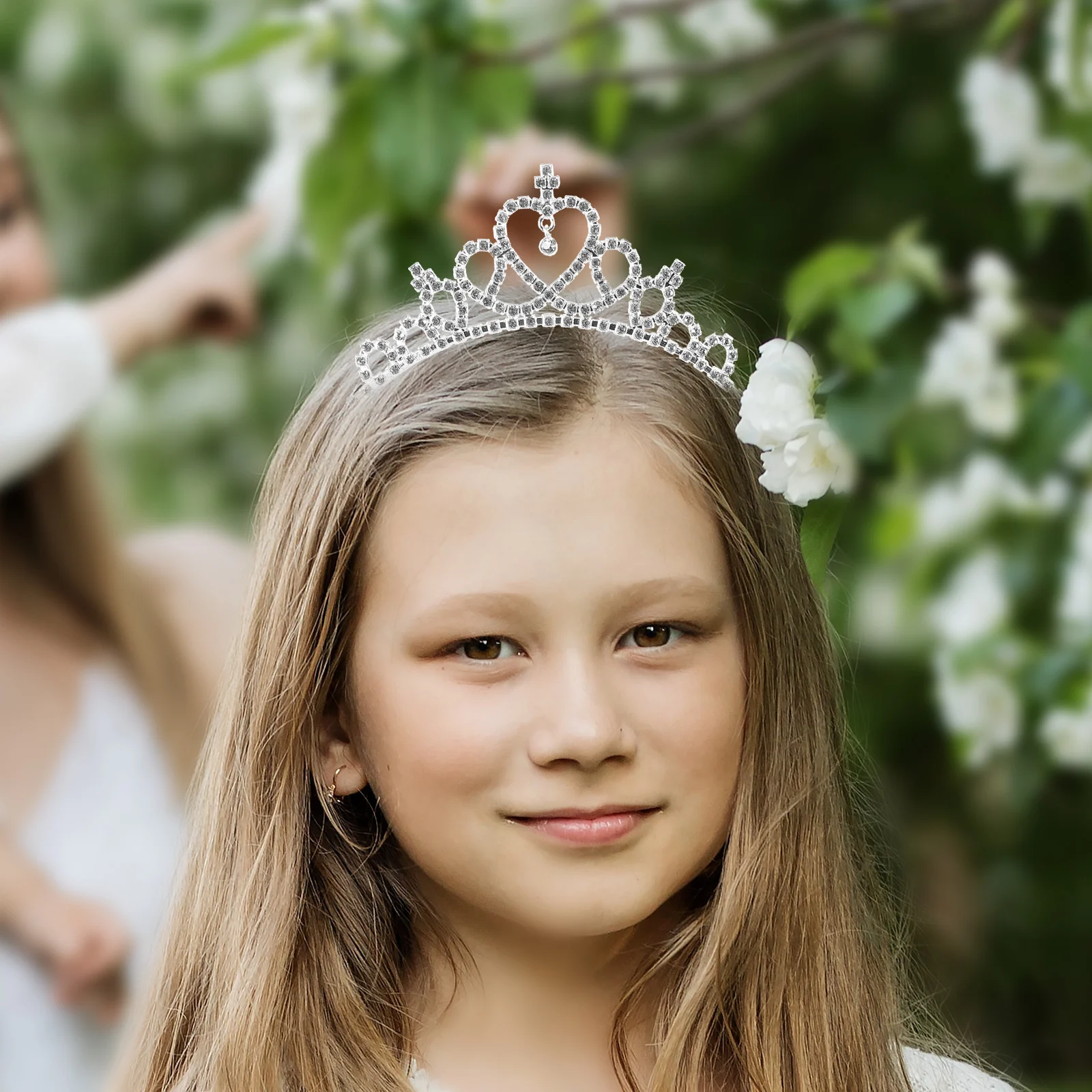 

Princess Crown Headband Girls Tiara Crystal Rhinestones Silver Alloy Heart Shaped Wedding Flower Girl Bridal Accessories Hair