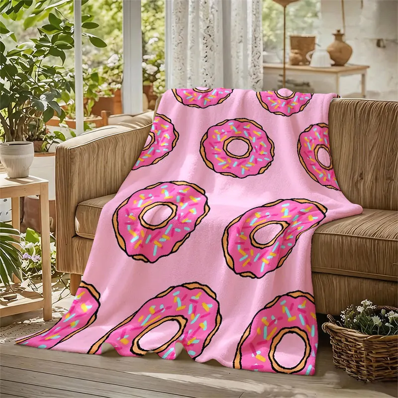 Pink Donuts Sprinkles Flannel Blanket Perfect for Sofa Office Bed Travel Sleep Read Relax Camping Four Season Use