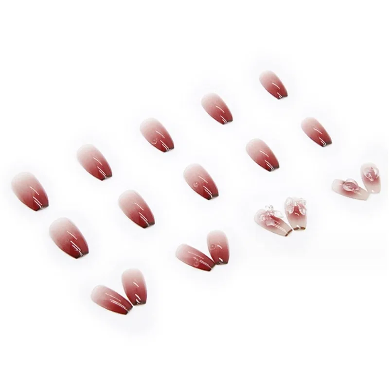 24 piezas de uñas postizas medianas de ataúd lindo de mariposa rosa, uñas postizas degradadas de cobertura completa para mujeres y niñas