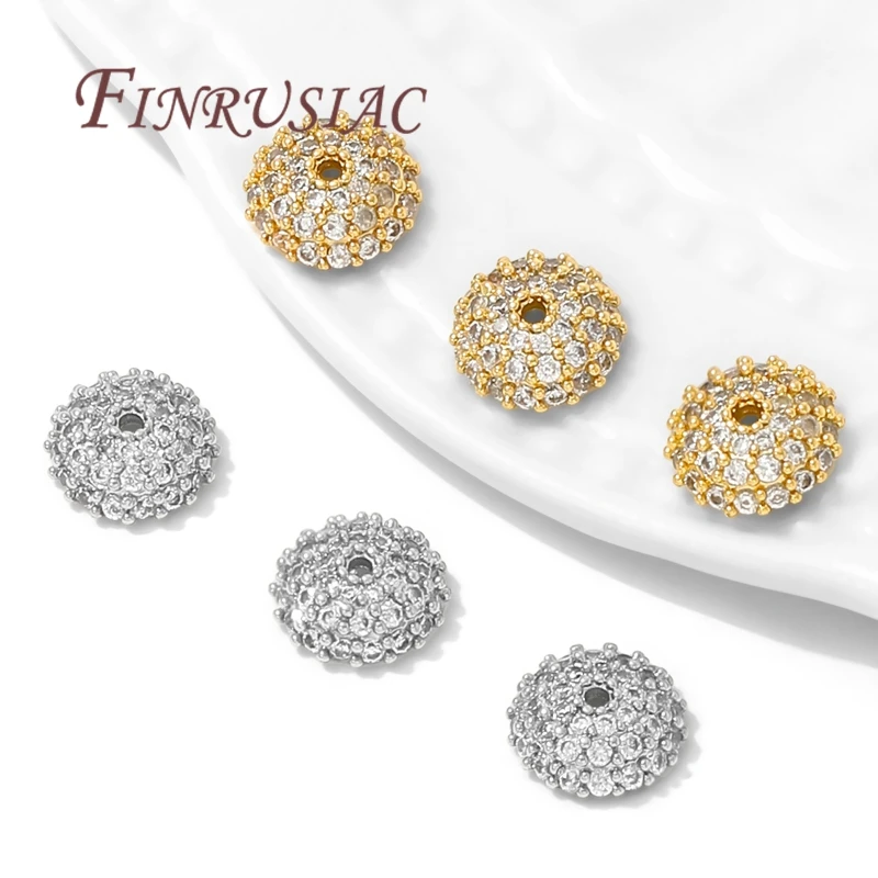 8.5 مللي متر خرزة مباعدة قبعات 18K مطلية بالذهب النحاس مع الزركون زهرة حبة نهاية قبعات لصنع المجوهرات لوازم DIY بها بنفسك اكسسوارات