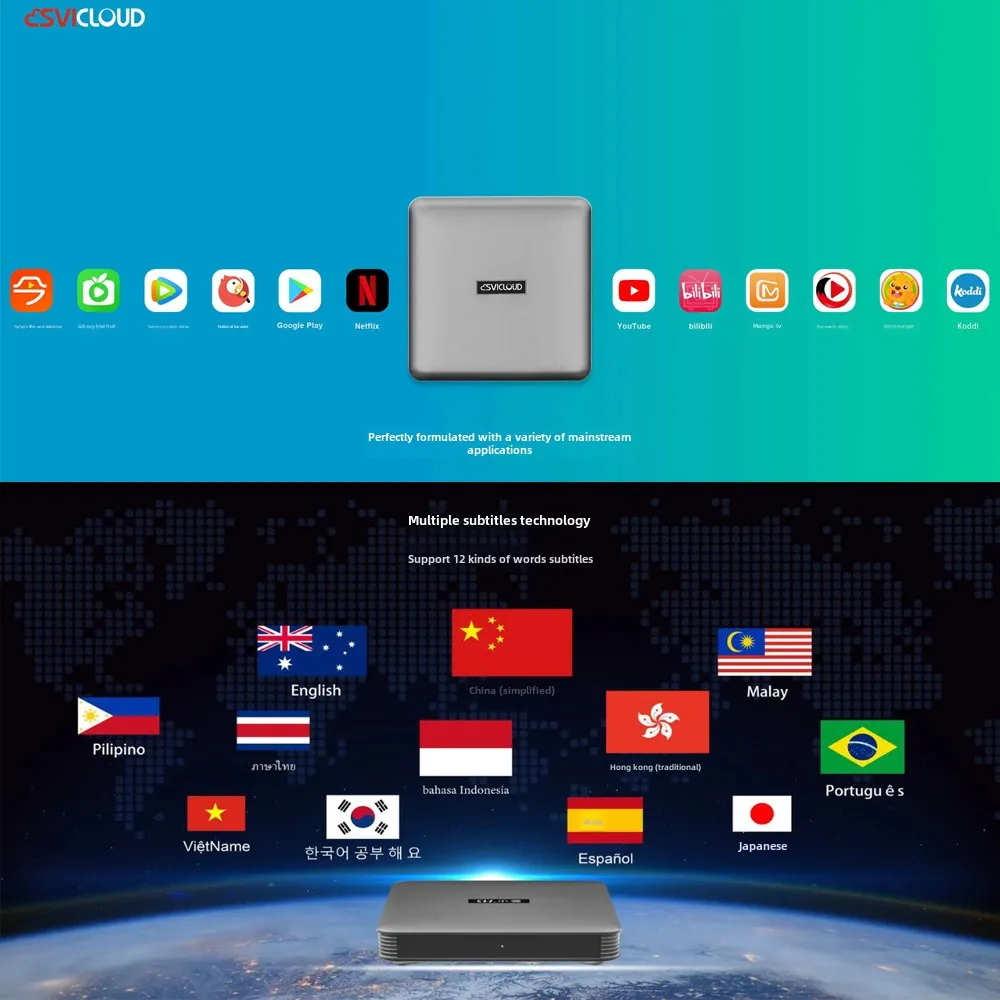 SVICLOUD Xiaoyun 9P+ ТВ-приставка Smart TV Box Android 12,0 двухдиапазонный Wi-Fi 2,4G + 5,0G 2T2R 4 ГБ 64 ГБ 4K BT5.0 Телеприставка медиаплеер