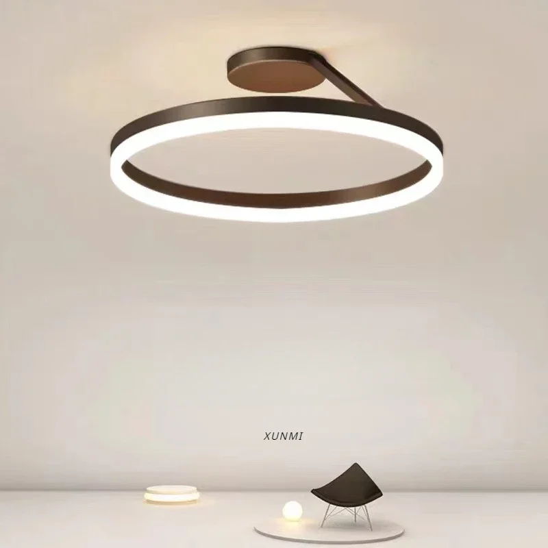 Nordic Design Simple Bedroom Ceiling Lamp Study Living Room LED Ring Warm Romantic Ring Chandelier Light Luxury Eye Protection