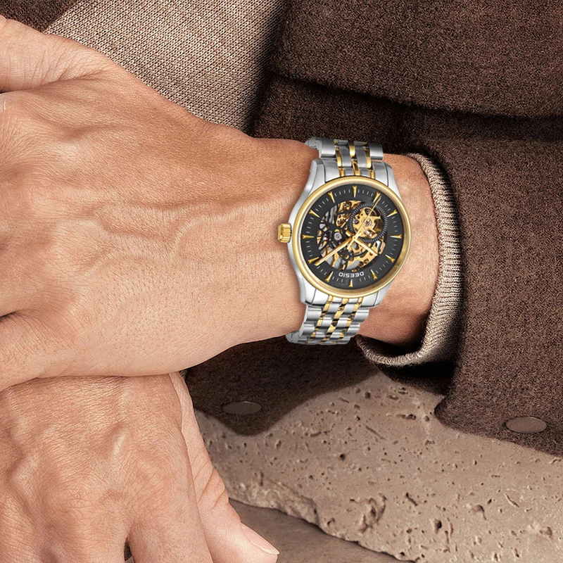 ساعة Deesio للرجال هيكل عظمي أوتوماتيكية فاخرة ميكانيكية من الفولاذ المقاوم للصدأ زجاج الياقوت 40 مللي متر 5ATM مقاومة للماء 36H احتياطي الطاقة #5