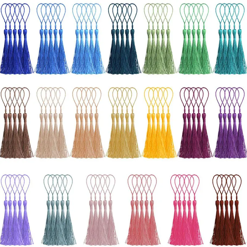 

32Pcs Hanging Rope Silk Fringe Brush Silky Handmade Soft Craft Mini Tassels with Loops for DIY Crafts Jewelry Making Accessories