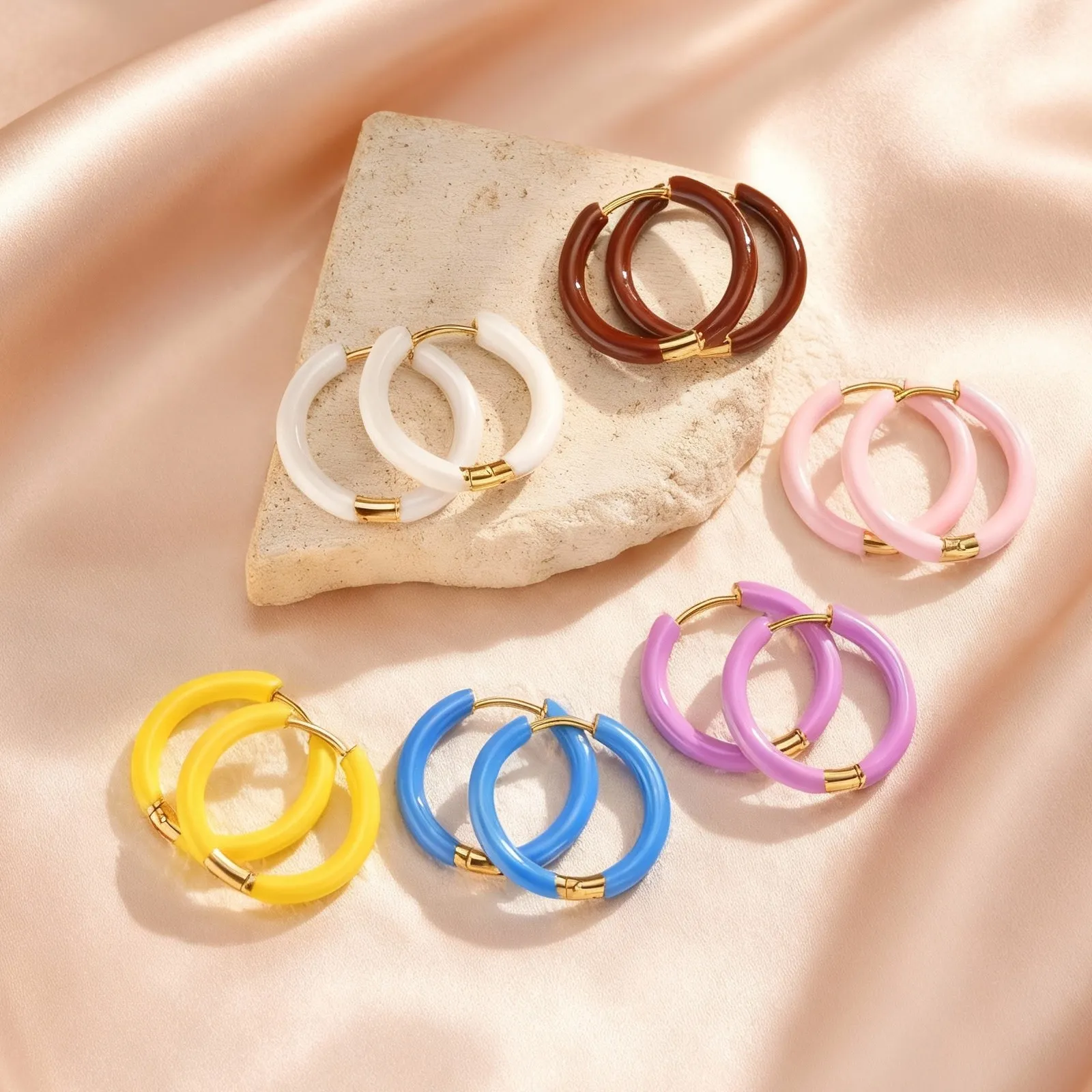Colorful Enamel Hoop Earrings for Women Girls, Stainless Steel Small Circle Huggie Earrings, Fashion Piercing Ear Jewelry Gift