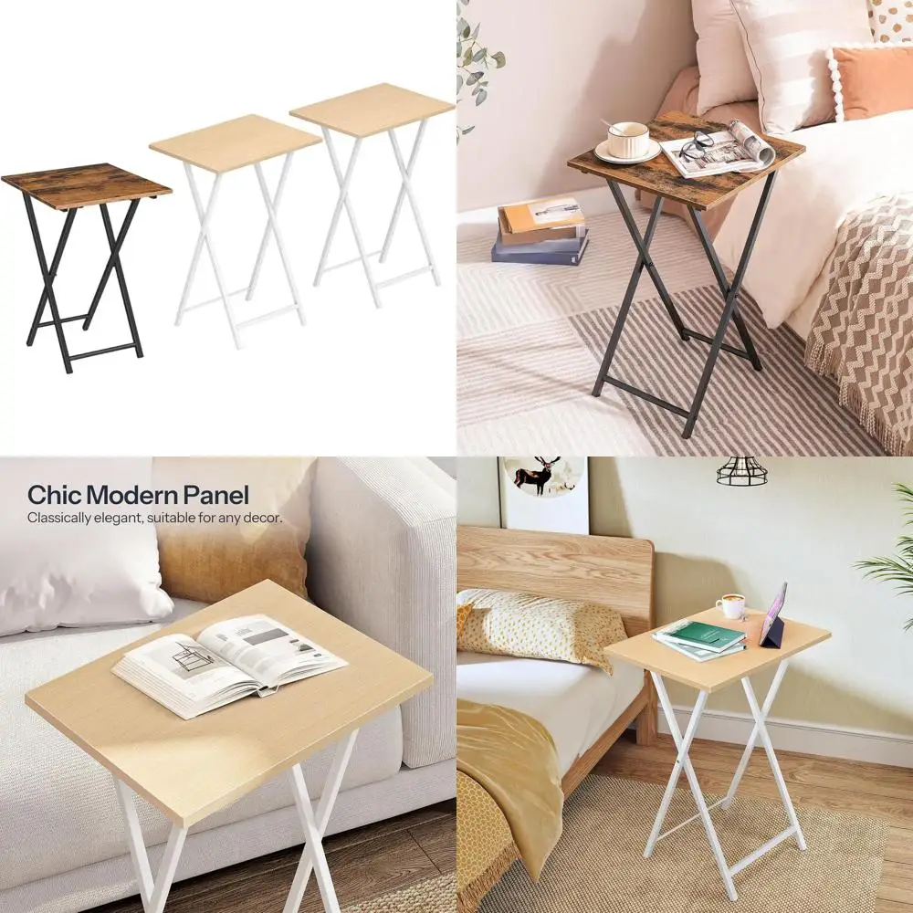 

Wooden TV Tray Table Set, 2-Piece Side Tables for Small Spaces, Industrial Style, Space-Saving, Easy Assembly
