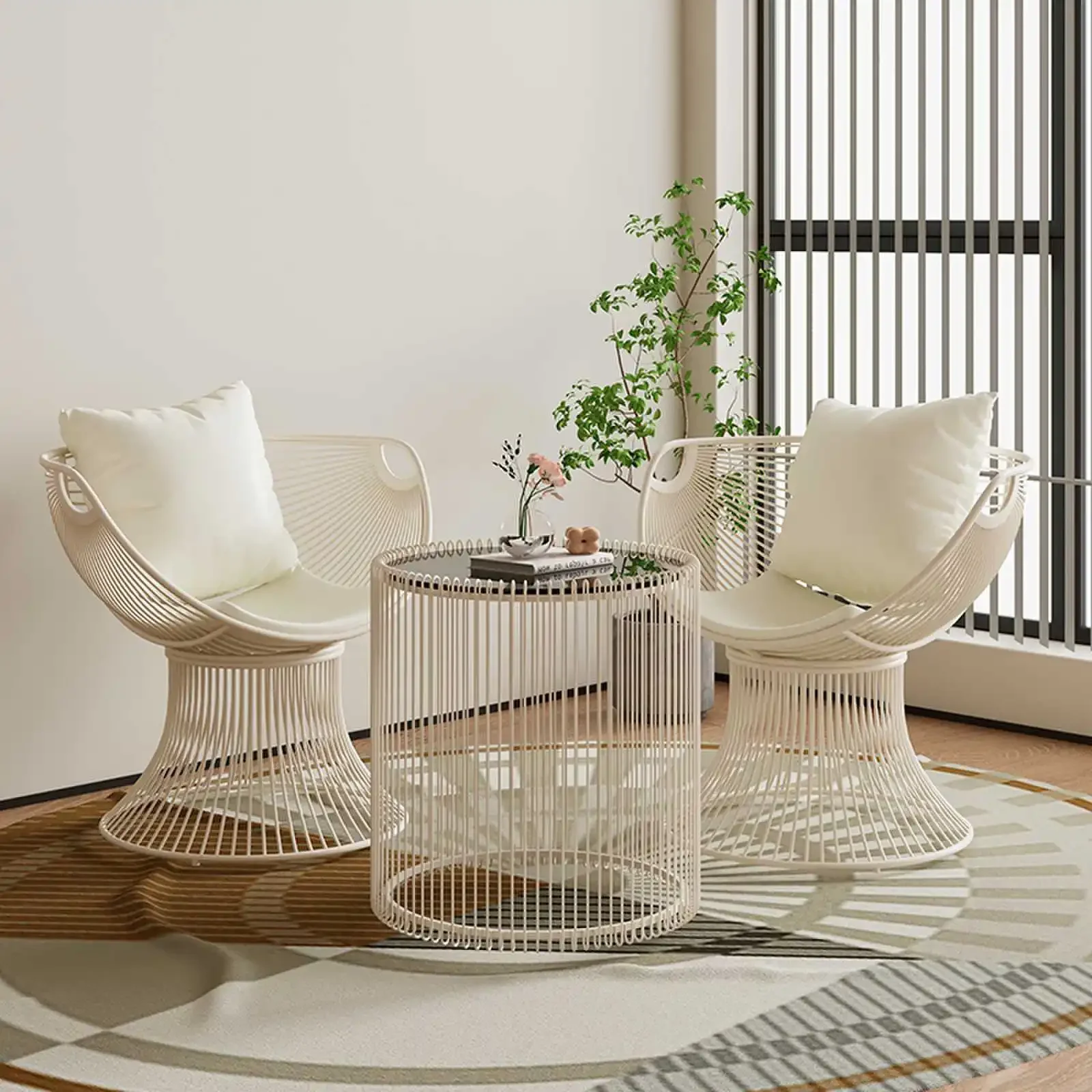 

Cream wind single sofa chair light luxury living room negotiation table three-piece set