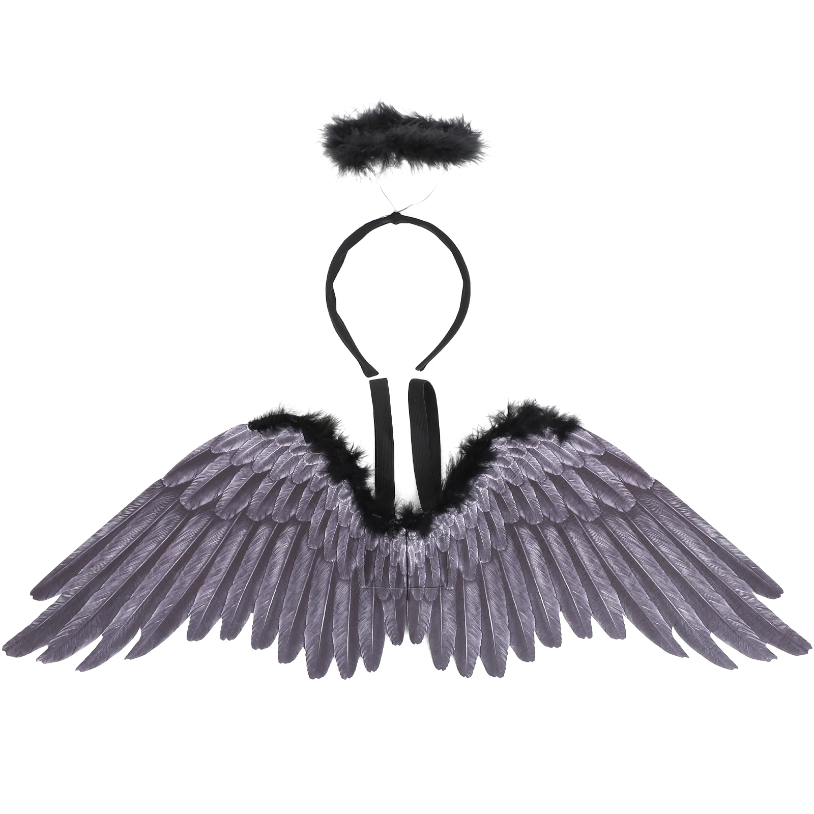 1セット 大きな白い天使の羽のヘッドバンド ハロウィンコスチューム小道具 女性 女の子 妖精 ロールプレイ パーティーアクセサリー コスプレ