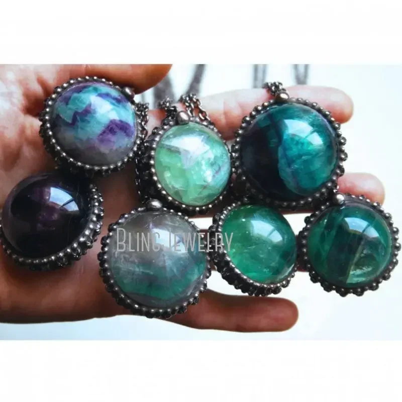 10pcs Gothic WitchCraft Quartz Fluorite Crystal Sphere Ball Medieval Talisman Necklace Women Arcane Tiki Goth y2k Amulet Jewelry